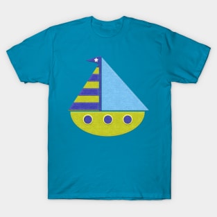 Cute Felt Look Sailboat Green and Blue T-Shirt